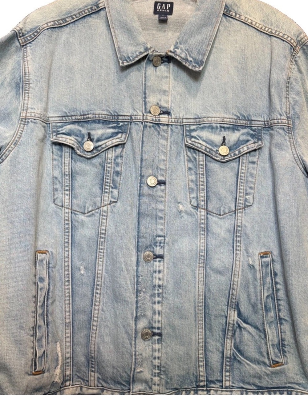 GAP Men's Light Wash “Destructed” (Distressed) Denim Jacket - Size XL
